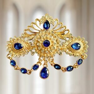 Filigree Blue Rhinestone Brooch